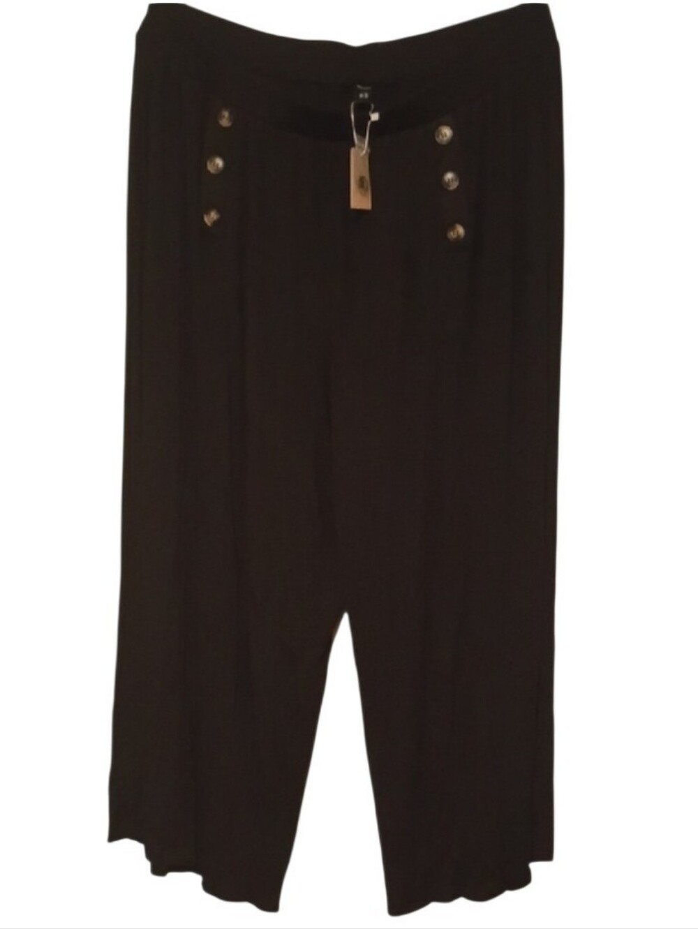 Bloomchic Black Wide-Leg Pants with Double Button Detail Soft Material Plus 26